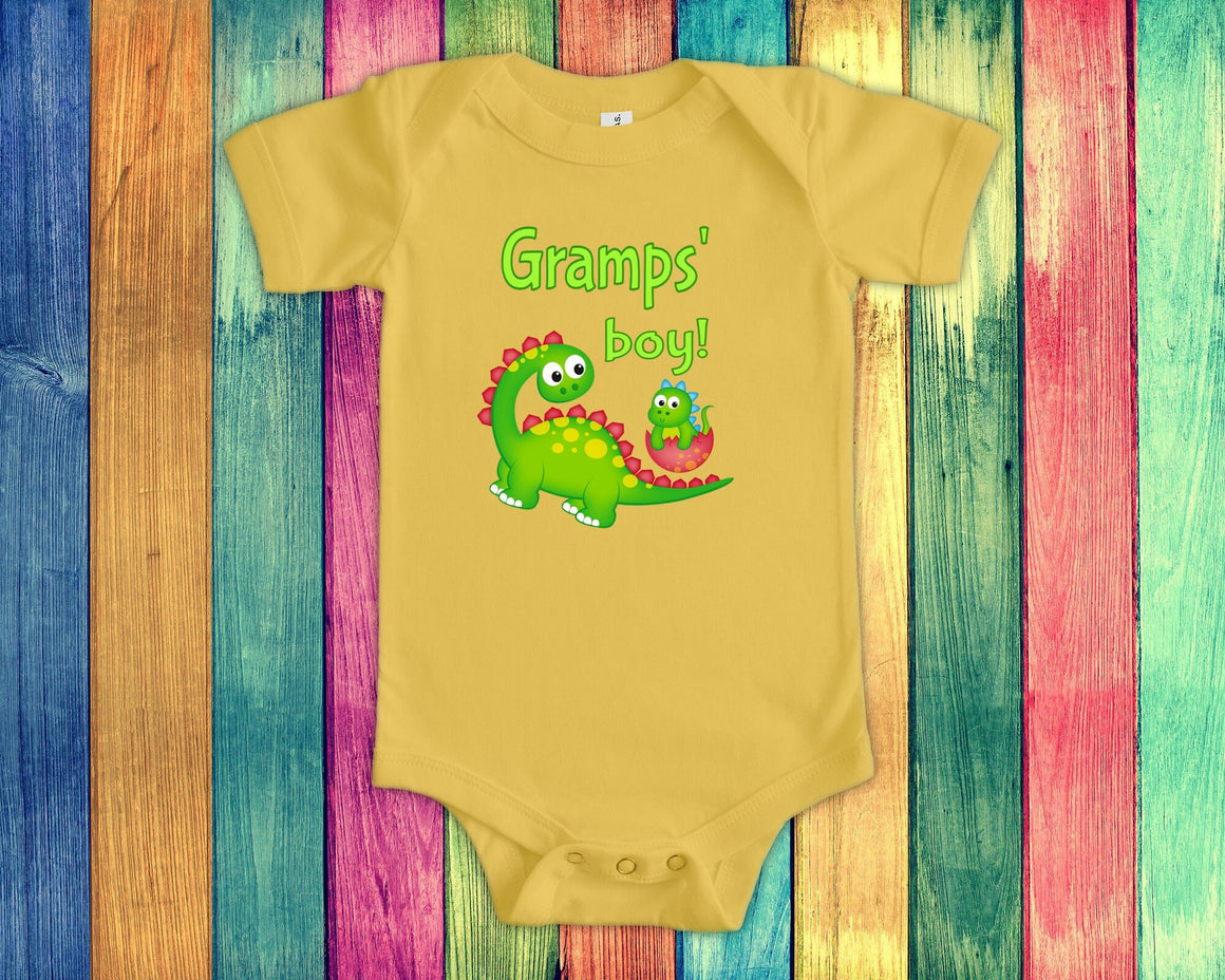 Grampy's Boy Cute Grandpa Name Dinosaur Baby Bodysuit, Tshirt or Toddler Shirt for a Special Grandfather Gift or Pregnancy Announcement