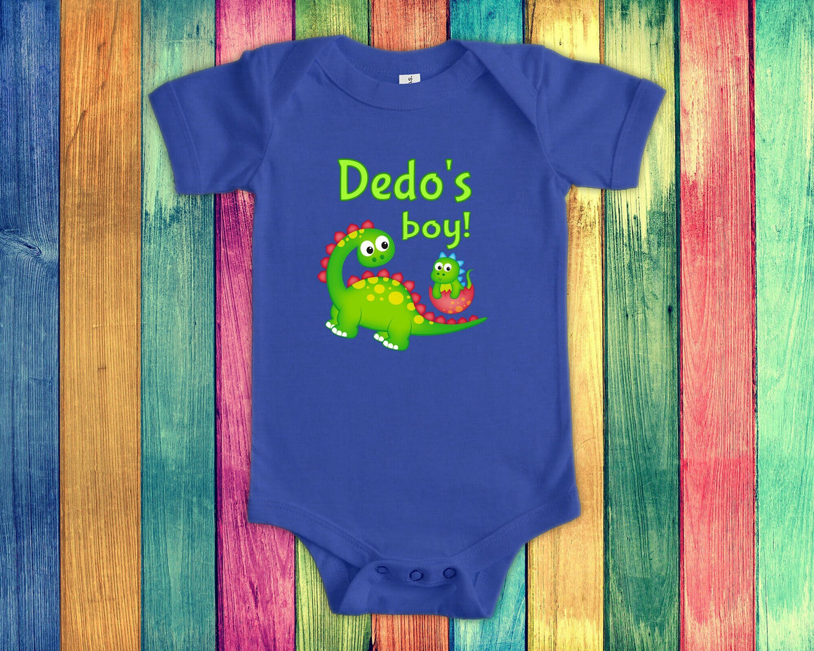 Dedo's Boy Cute Grandpa Name Dinosaur Baby Bodysuit, Tshirt or Toddler Shirt for a Ukrainian Grandfather Gift or Pregnancy Announcement