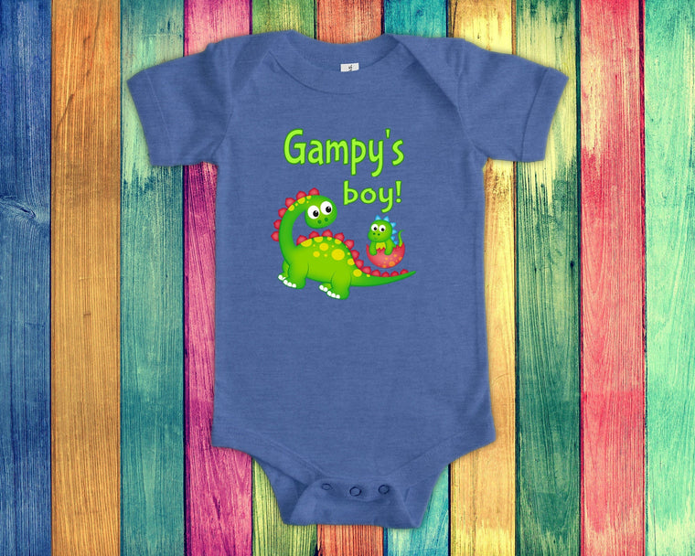 Gampy's Boy Cute Grandpa Name Dinosaur Baby Bodysuit, Tshirt or Toddler Shirt for a Special Grandfather Gift or Pregnancy Announcement