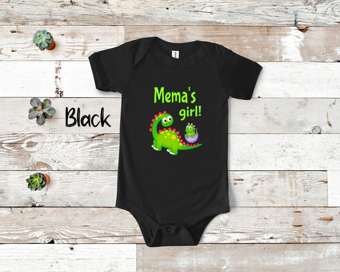 Mema's Girl Cute Grandma Name Dinosaur Baby Bodysuit Tshirt or Toddler Shirt for a Special Grandmother Gift or Pregnancy Reveal Announcement