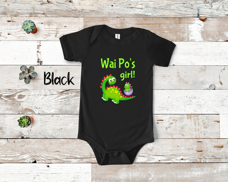 Wai Po's Girl Cute Grandma Name Dinosaur Baby Bodysuit, Tshirt or Toddler Shirt for a Chinese Grandmother Gift or Pregnancy Announcement