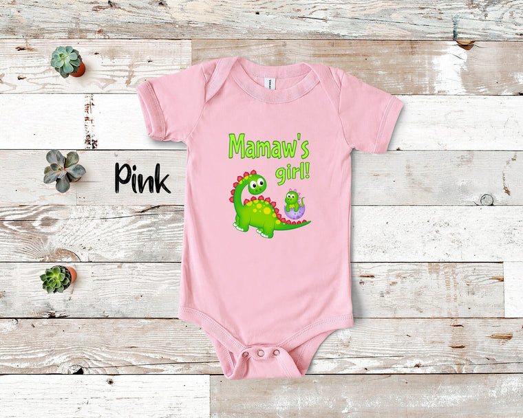 Mamaw's Girl Cute Grandma Name Dinosaur Baby Bodysuit, Tshirt or Toddler Shirt for a Special Grandmother Gift or Pregnancy Announcement