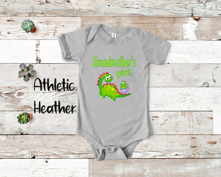 Grandmother's Girl Cute Grandma Name Dinosaur Baby Bodysuit, Tshirt or Toddler Shirt for a Special Grandmother Gift or Pregnancy Reveal