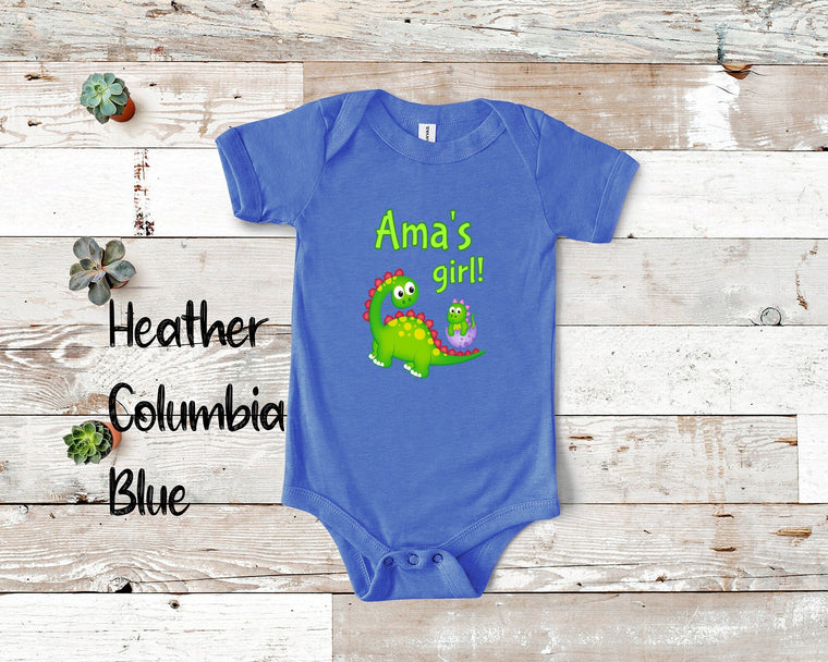 Ama's Girl Cute Grandma Name Dinosaur Baby Bodysuit, Tshirt or Toddler Shirt for a Special Grandmother Gift or Pregnancy Reveal Announcement