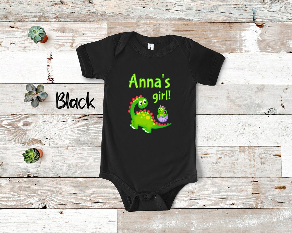 Anna's Girl Cute Grandma Name Dinosaur Baby Bodysuit Tshirt or Toddler Shirt for a Special Grandmother Gift or Pregnancy Reveal Announcement