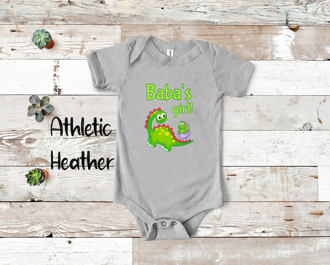 Baba's Girl Cute Grandma Name Dinosaur Baby Bodysuit, Tshirt or Toddler Shirt for a Polish Ukrainian Grandmother Gift or Pregnancy Reveal