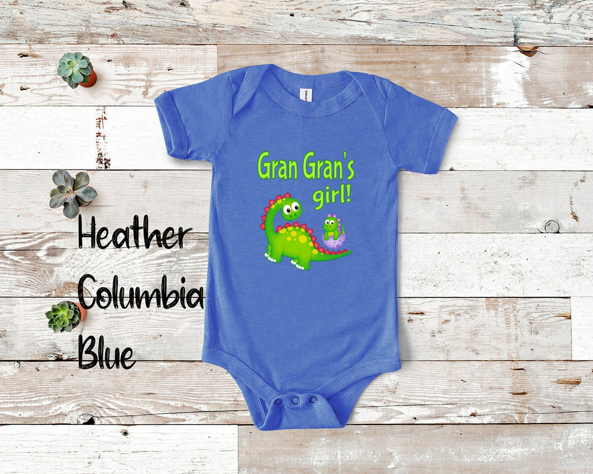 Gran Gran's Girl Cute Grandma Name Dinosaur Baby Bodysuit, Tshirt or Toddler Shirt for a Special Grandmother Gift or Pregnancy Announcement