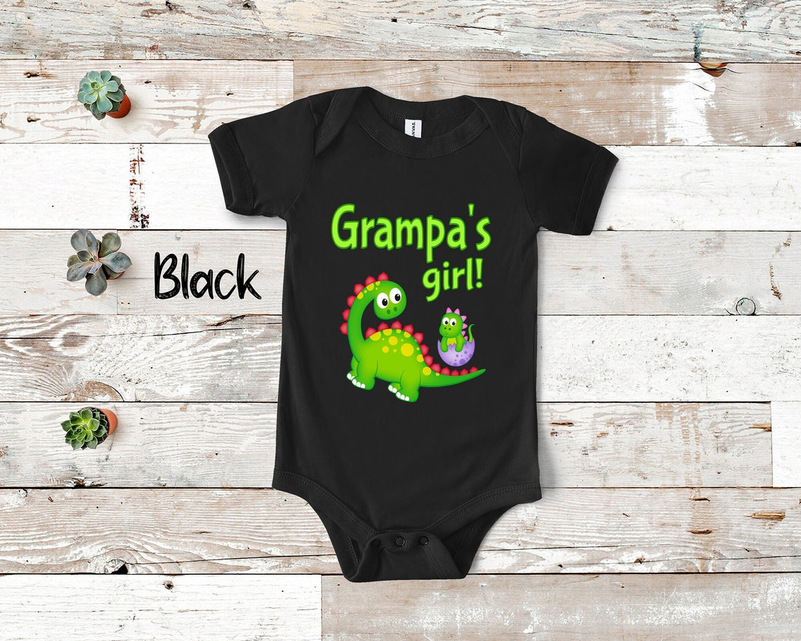 Grampa's Girl Cute Grandpa Name Dinosaur Baby Bodysuit, Tshirt or Toddler Shirt for a Special Grandfather Gift or Pregnancy Announcement