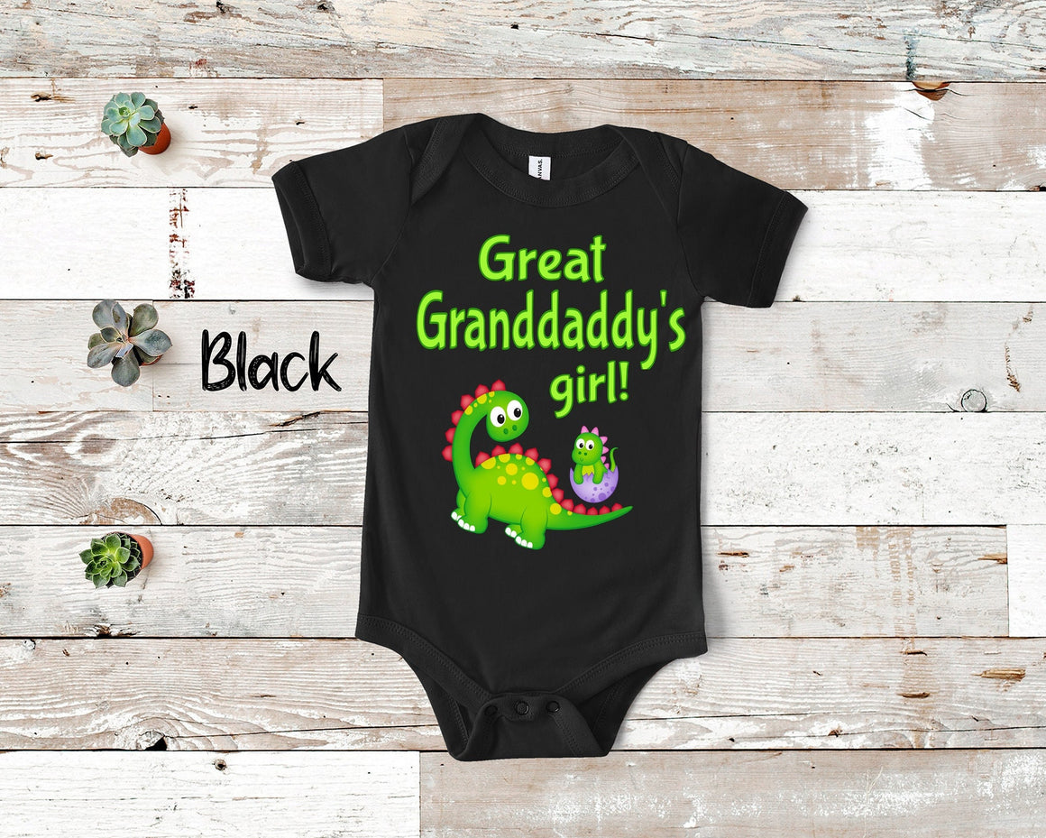 Great Granddaddy's Girl Cute Name Dinosaur Baby Bodysuit, Tshirt or Toddler Shirt for a Special Great Grandfather Gift or Pregnancy Reveal