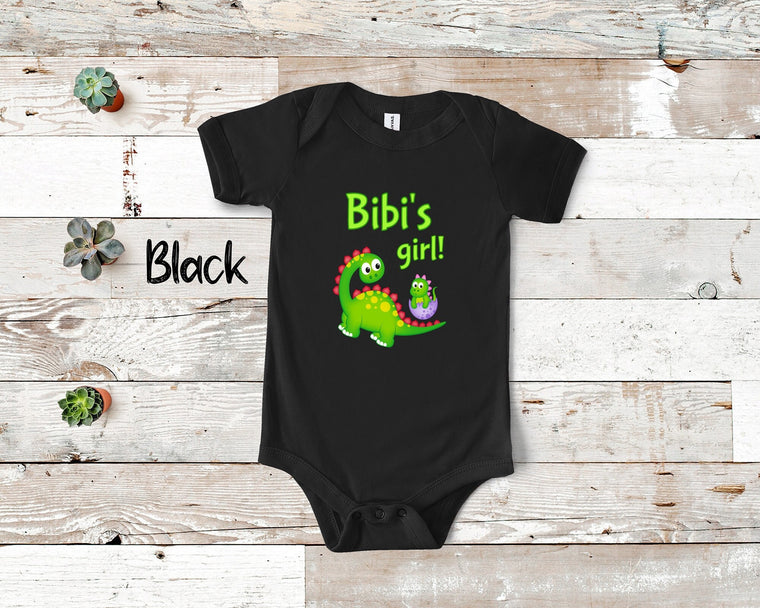 Bibi's Girl Cute Grandma Name Dinosaur Baby Bodysuit, Tshirt or Toddler Shirt for a African Swahili Grandmother Gift or Pregnancy Reveal