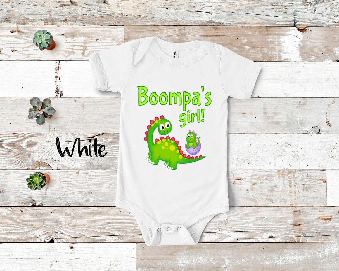 Boompa's Girl Cute Grandpa Name Dinosaur Baby Bodysuit, Tshirt or Toddler Shirt for a Special Grandfather Gift or Pregnancy Announcement