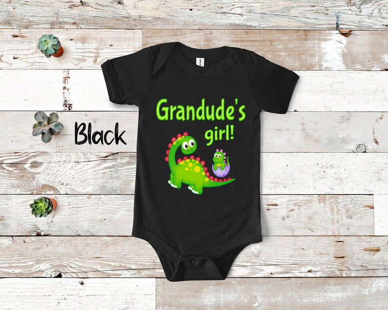 Grandude's Girl Cute Grandpa Name Dinosaur Baby Bodysuit, Tshirt or Toddler Shirt for a Special Grandfather Gift or Pregnancy Announcement
