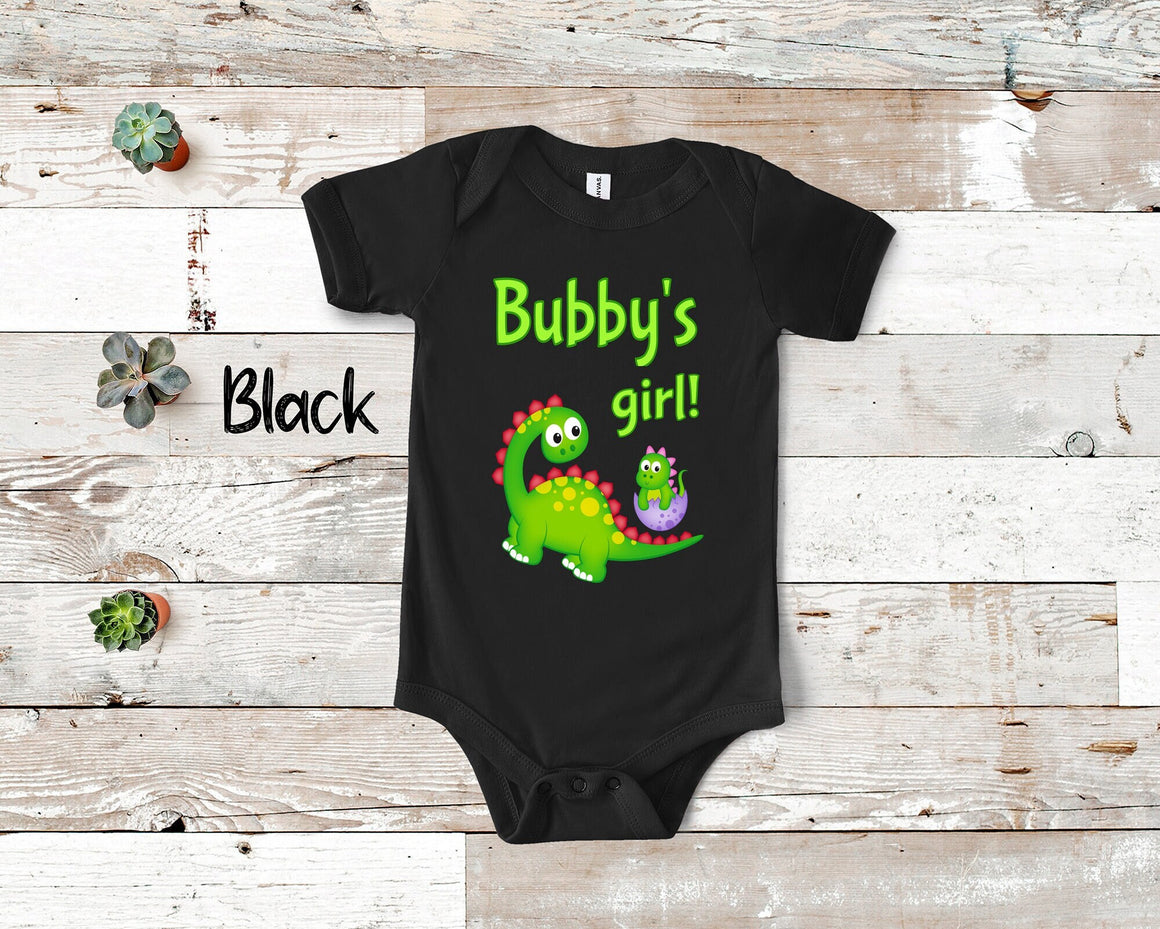 Bubby's Girl Cute Grandpa Name Dinosaur Baby Bodysuit, Tshirt or Toddler Shirt for a Jewish Grandfather Gift or Pregnancy Announcement