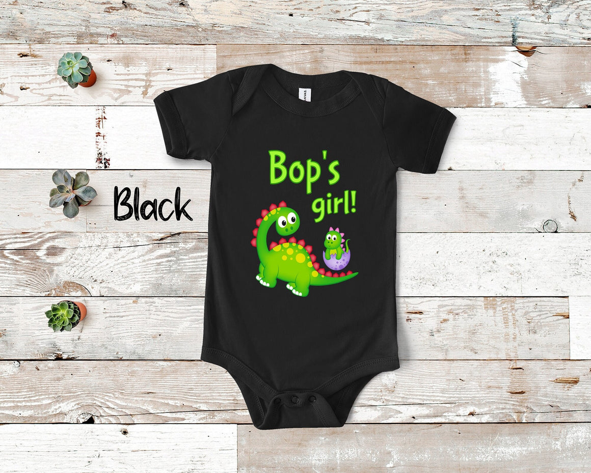 Bop's Girl Cute Grandpa Name Dinosaur Baby Bodysuit, Tshirt or Toddler Shirt for a Special Grandfather Gift or Pregnancy Reveal Announcement