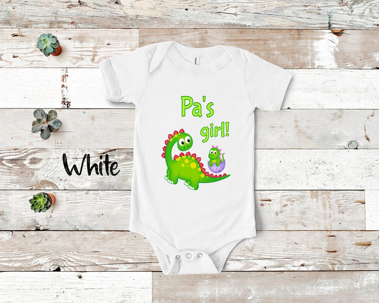Pa's Girl Cute Grandpa Name Dinosaur Baby Bodysuit, Tshirt or Toddler Shirt for a Special Grandfather Gift or Pregnancy Reveal Announcement