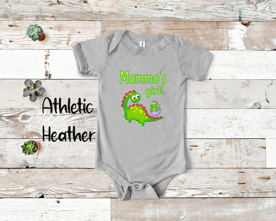 Mummo's Girl Cute Grandma Name Dinosaur Baby Bodysuit, Tshirt or Toddler Shirt for a Finnish Grandmother Gift or Pregnancy Announcement