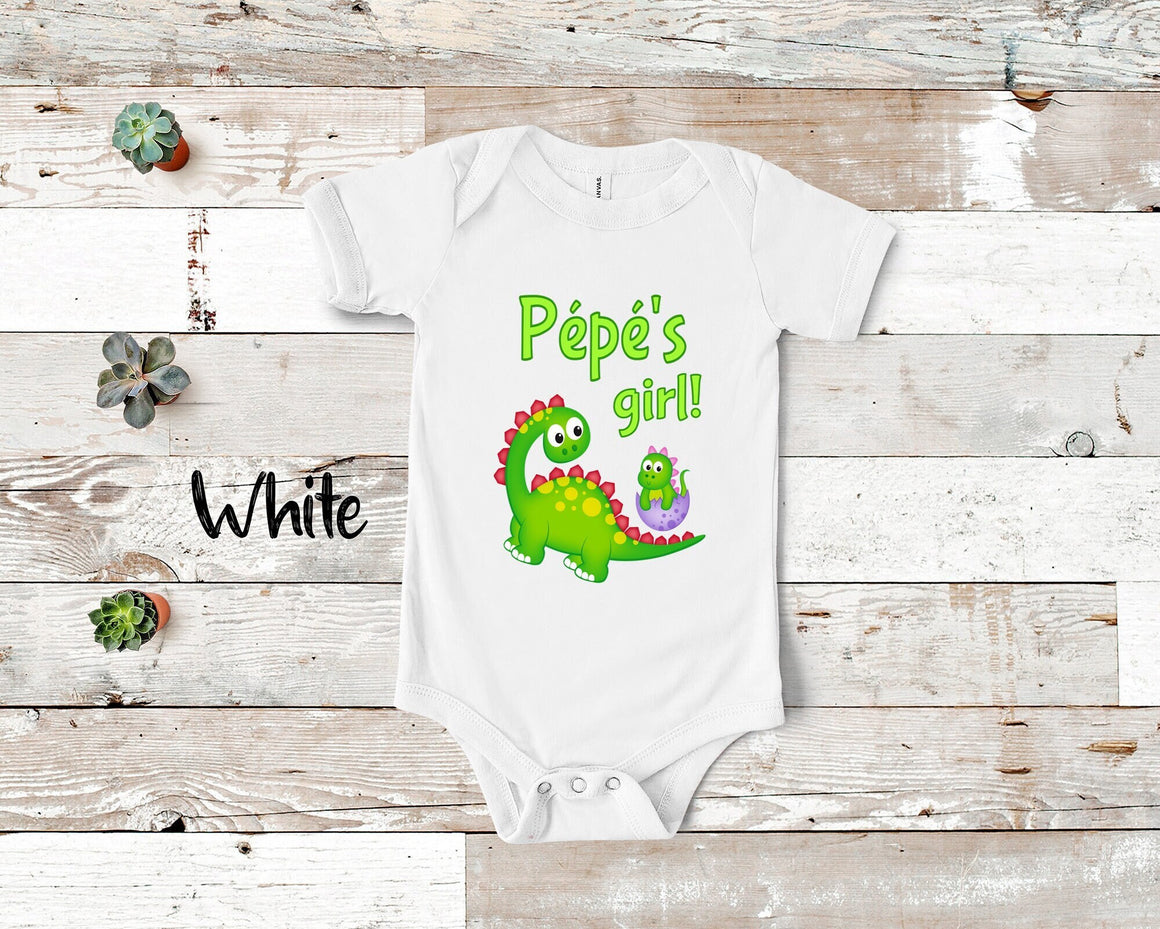 Pépé's Girl Cute Grandpa Name Dinosaur Baby Bodysuit, Tshirt or Toddler Shirt for a French Grandfather Gift or Pregnancy Reveal Announcement