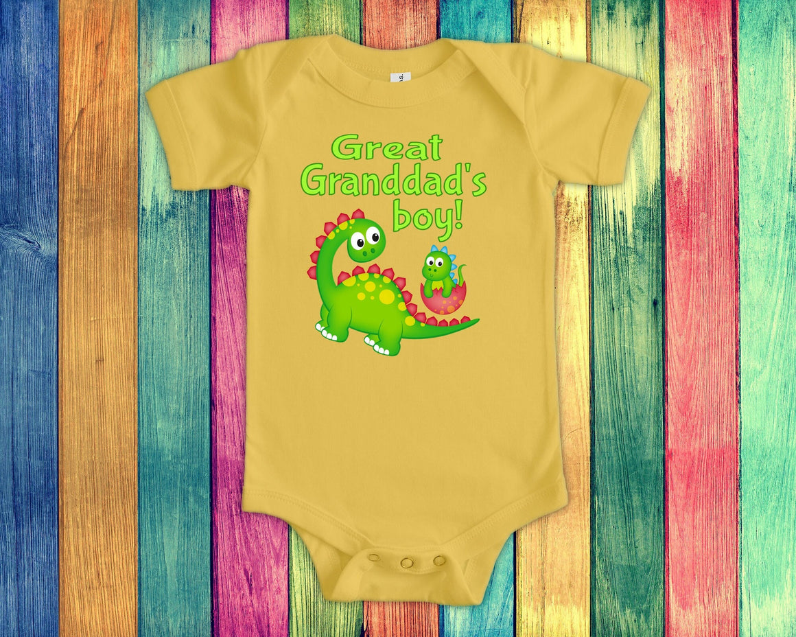 Great Granddad's Boy Cute Great Grandpa Name Dinosaur Baby Bodysuit Tshirt or Toddler Shirt for a Great Grandfather Gift or Pregnancy Reveal