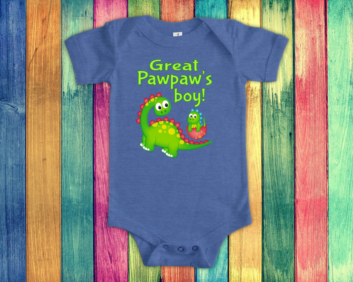Great Pawpaw's Boy Cute Great Grandpa Name Dinosaur Baby Bodysuit, Tshirt or Toddler Shirt for a Great Grandfather Gift or Pregnancy Reveal