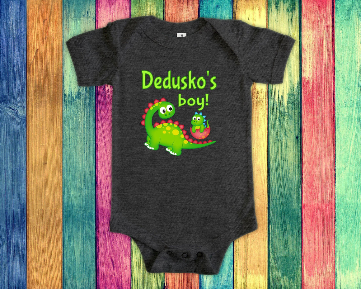 Dedusko's Boy Cute Grandpa Name Dinosaur Baby Bodysuit, Tshirt or Toddler Shirt for a Slovakian Grandfather Gift or Pregnancy Announcement