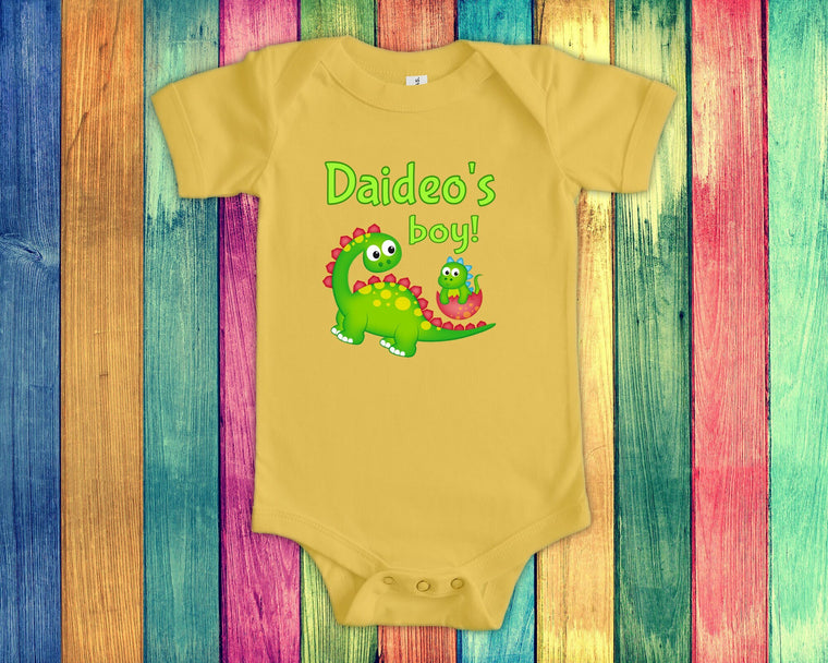 Daideo's Boy Cute Grandpa Name Dinosaur Baby Bodysuit, Tshirt or Toddler Shirt for a Ireland Irish Grandfather Gift or Pregnancy Reveal