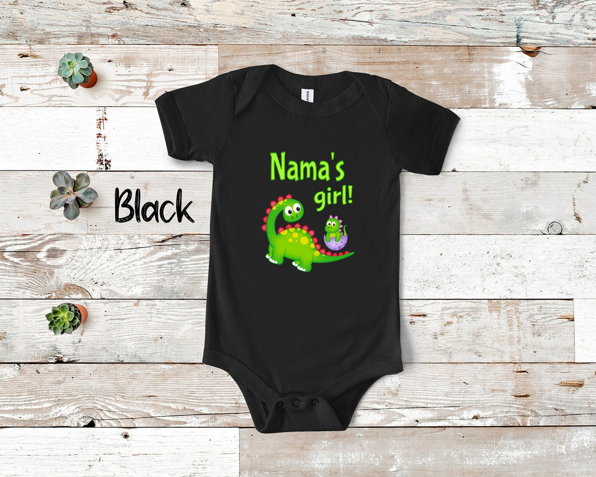 Nama's Girl Cute Grandma Name Dinosaur Baby Bodysuit, Tshirt or Toddler Shirt for a Special Grandmother Gift or Pregnancy Announcement