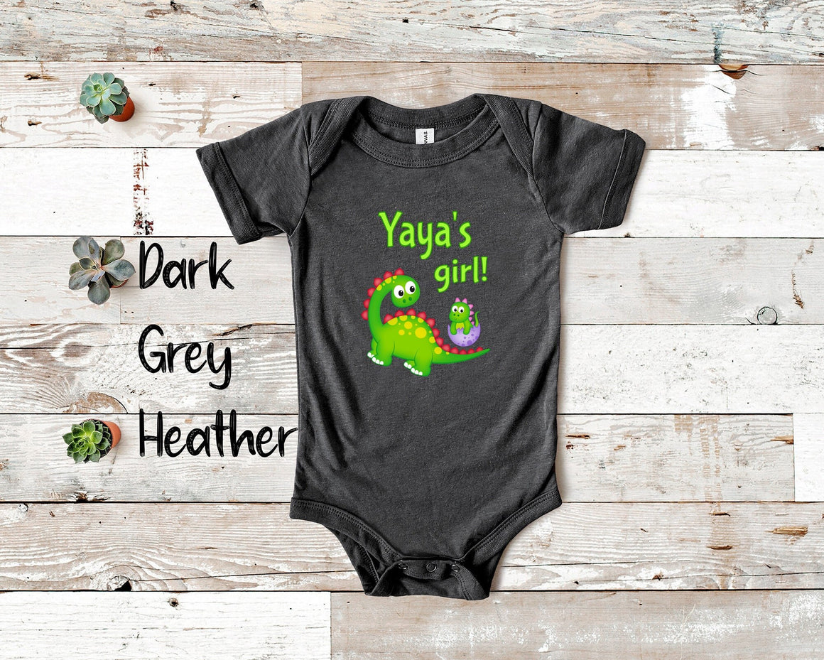 Yaya's Girl Cute Grandma Name Dinosaur Baby Bodysuit, Tshirt or Toddler Shirt for a Greece Greek Grandmother Gift or Pregnancy Announcement