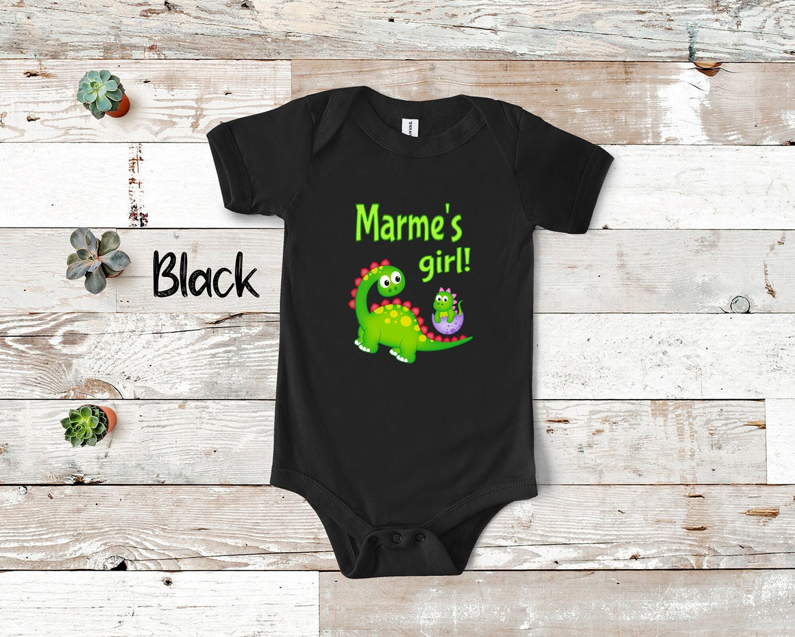 Marme's Girl Cute Grandma Name Dinosaur Baby Bodysuit, Tshirt or Toddler Shirt for a Special Grandmother Gift or Pregnancy Announcement