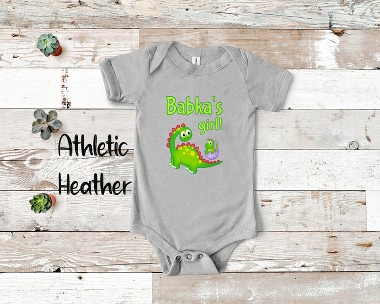 Babka's Girl Cute Grandma Name Dinosaur Baby Bodysuit, Tshirt or Toddler Shirt for a Polish Grandmother Gift or Pregnancy Announcement