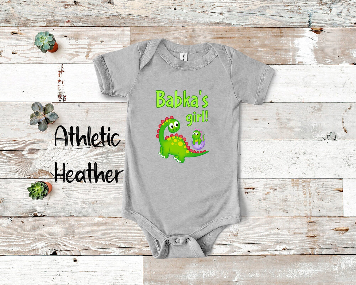 Babka's Girl Cute Grandma Name Dinosaur Baby Bodysuit, Tshirt or Toddler Shirt for a Polish Grandmother Gift or Pregnancy Announcement