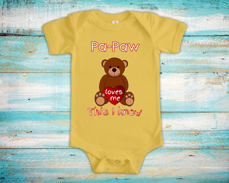 Pa-Paw Loves Me Cute Grandpa Name Bear Baby Bodysuit, Tshirt or Toddler Shirt Special Grandfather Gift or Pregnancy Reveal Announcement
